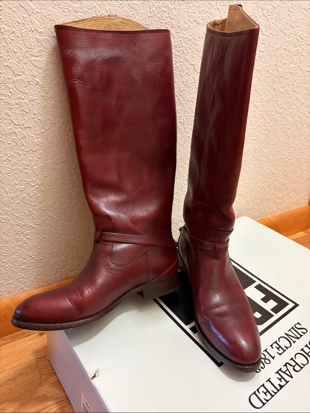 Frye Lindsay Plate Tall Leather Riding Boots in Burgundy 8